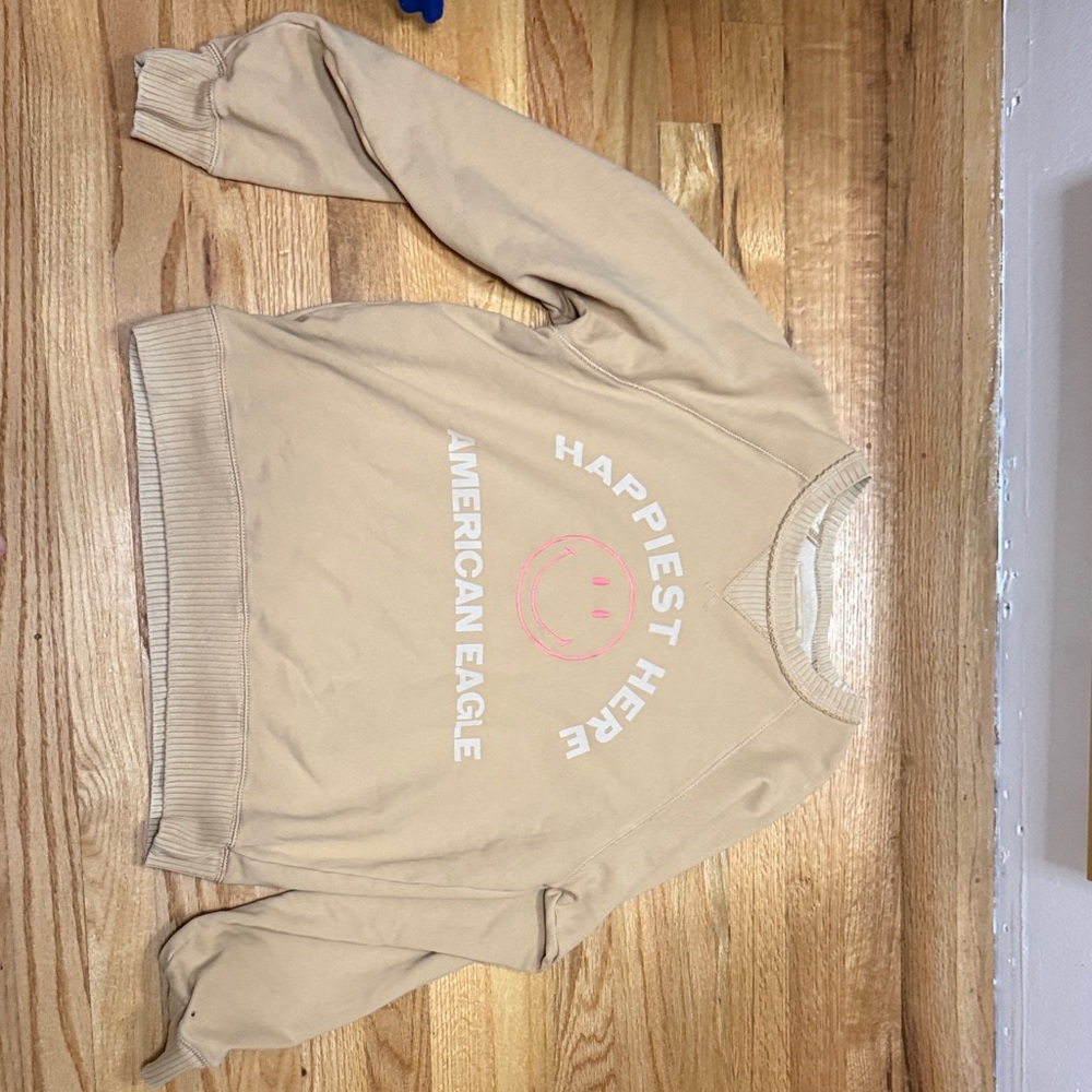 American Eagle Outfitters Beige 'Happiest Here' Sweater